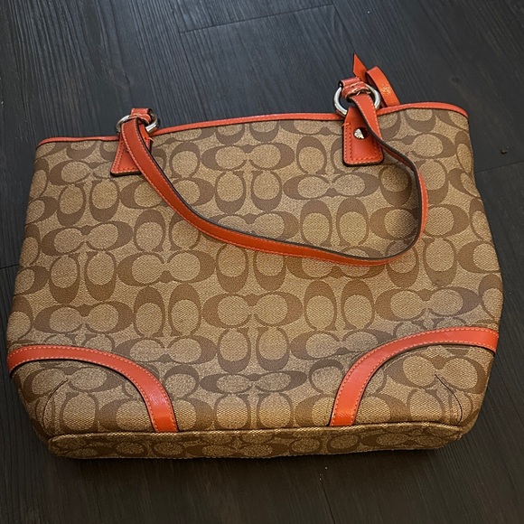 Coach Tan and Orange Signature Tote - Picture 2 of 4